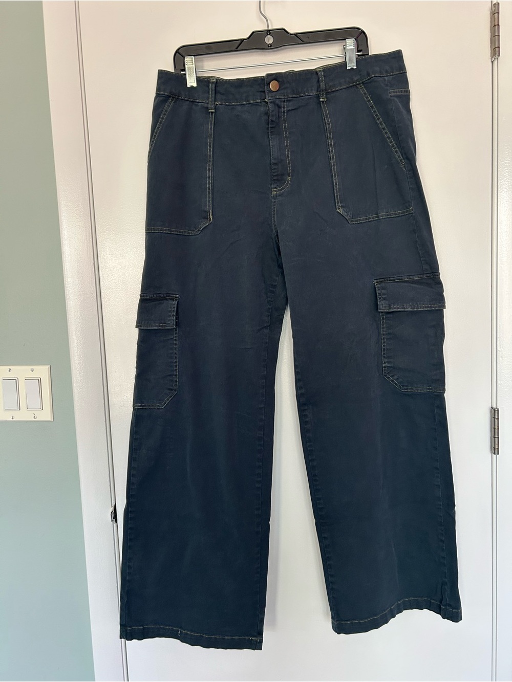 Wild Fable Jeans Womens XL Dark Blue High Rise Wide Leg Baggy Cargo EUC